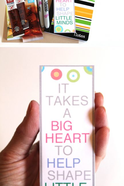 Awesome DIY Teacher appreciation kit - love the quote on the printable bookmark!