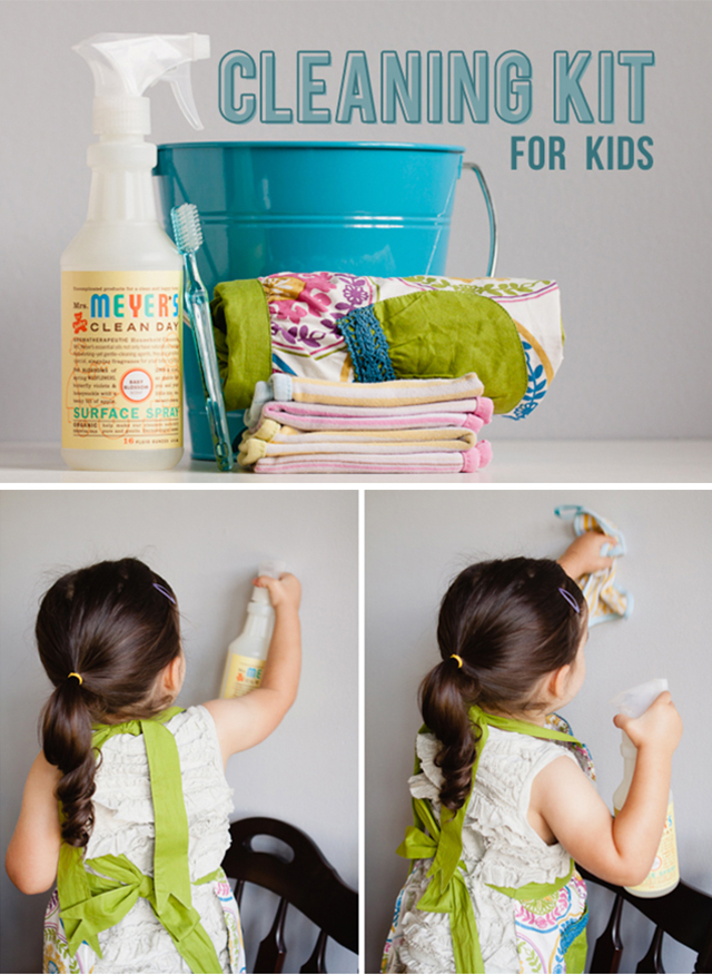 How to make a DIY Kids' cleaning kit to help teach kids responsibility and create a kids chores routine in your home.