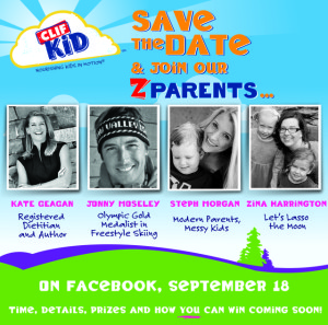 Come chat with us! Wednesday, Sept. 19th at noon EST on the Clif Kid Facebook wall!
