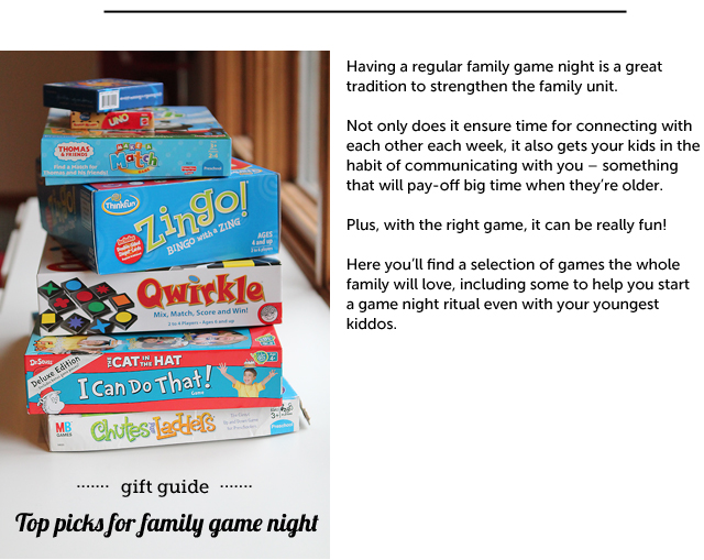 Gift guide: family game night - great picks for kids of all ages.
