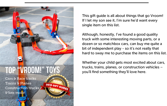 Top toys for kids who love planes, trains, cars, and construction vehicles - great detailed recommendations here!
