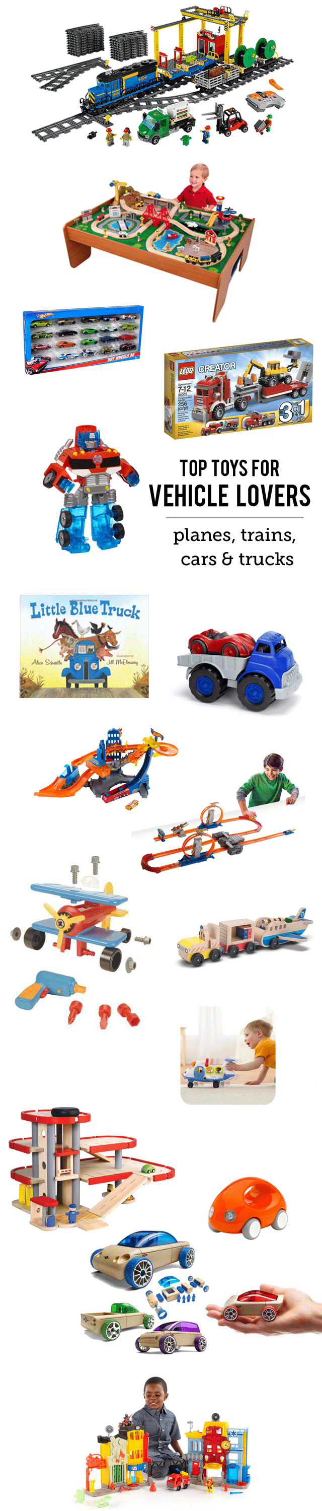 MPMK Toy Gift Guide: Best toy trucks, best toy cars, best train tables and more - Part of 15 awesome gift guides with tons of info. and age recommendations for each pick.