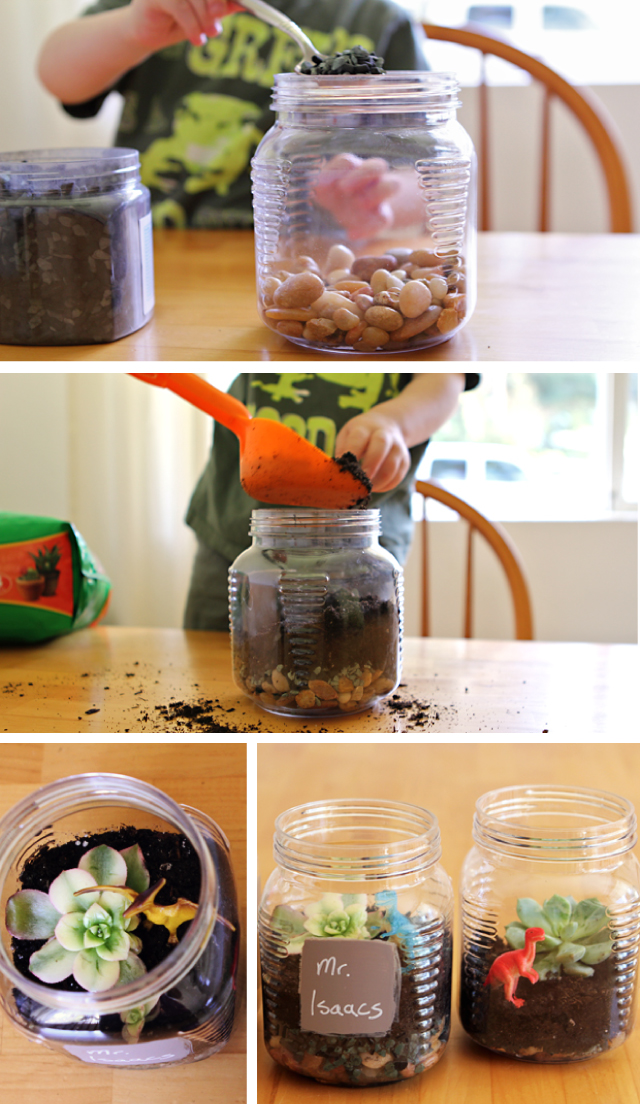 Making terrariums with kids - change up what you add to this fun gardens according to the occasion - Earth Day, Teacher Appreciation Day, Mother's Day, Father's Day, etc.