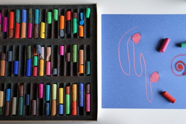 Creative Table: and invitation to create with Chalk pastels and water