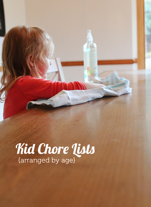A great list of kids' chores arranged by age plus a clever chore game to help prevent entitlement.