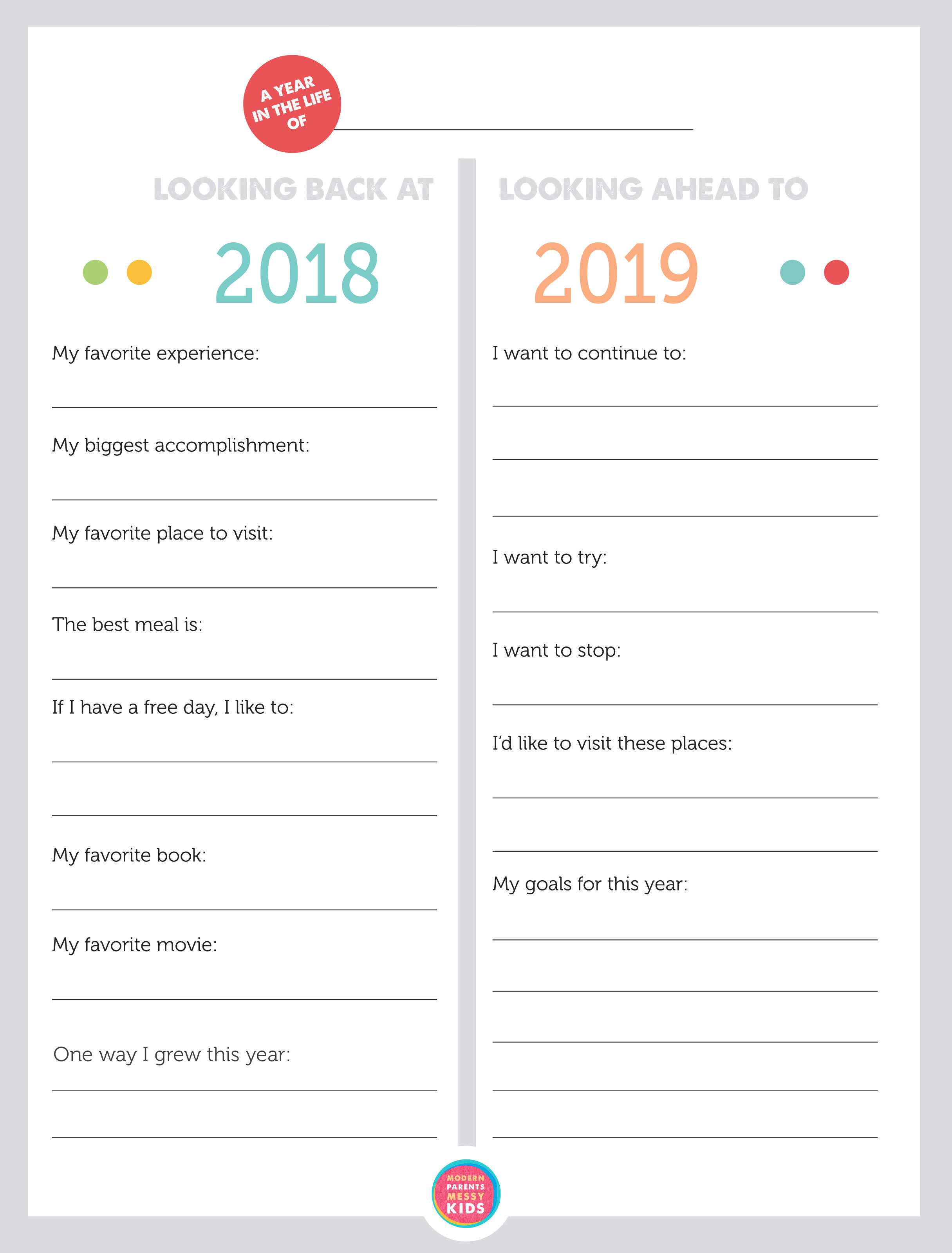Free Printable Family New Year's Resolutions & YearinReview Modern