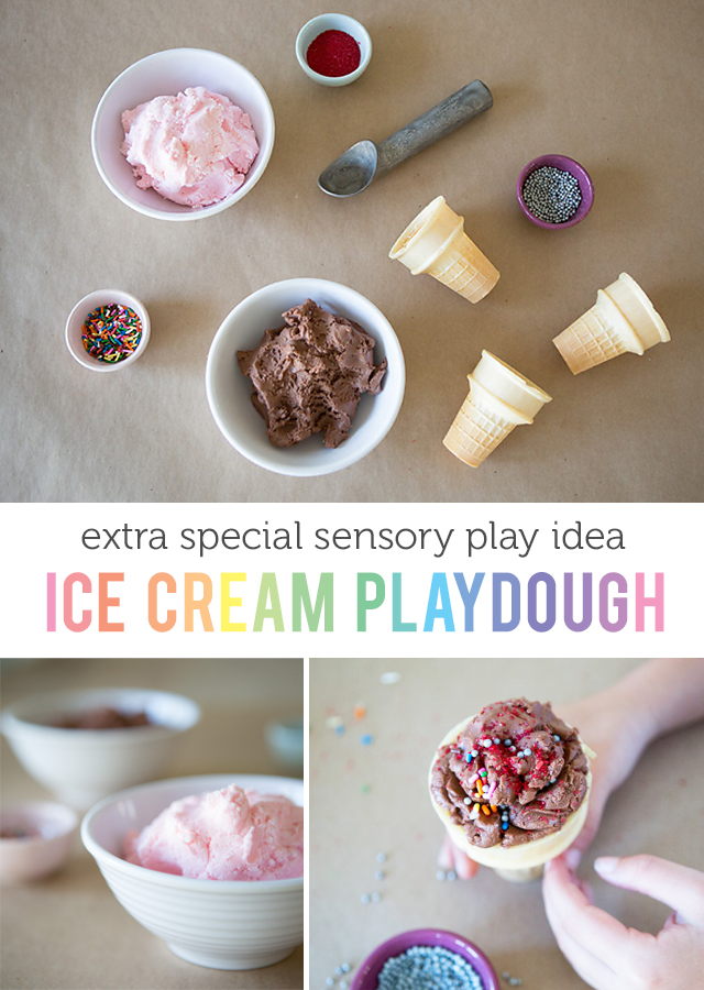 Ice Cream Play Dough. This amazing play dough looks, feels, (and smells) just like real ice cream BUT DOESN'T MELT - such a fun activity for birthday parties or other special occasions!
