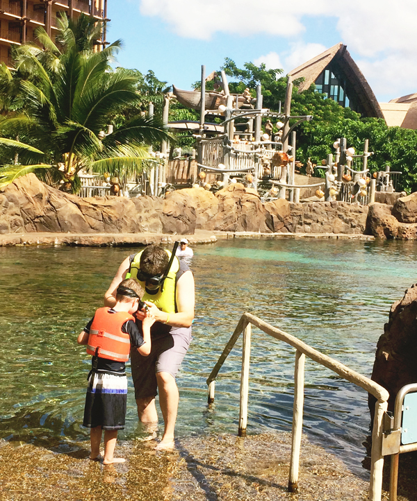 The kid-friendly man made snorkeling reef at Disney's Aulani Resort and Spa in Hawaii