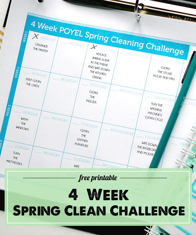 Spring Cleaning Free Printable: an easy to do 4 week challenge that will get all those seasonal cleaning chores checked off your list!