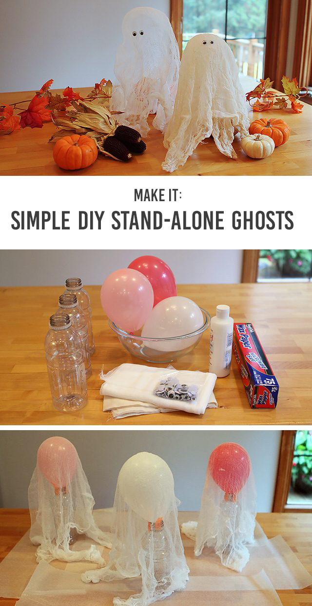 Stand-Alone Cheesecloth Ghosts: a simple Halloween craft for kids - Such a great project for kids of all ages and they think it's so cool the ghosts actually stand up!