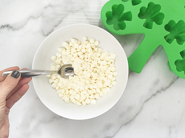 St. Patrick's Day dessert, kid friendly recipes, St. Patrick's Day treat, white chocolate shamrocks