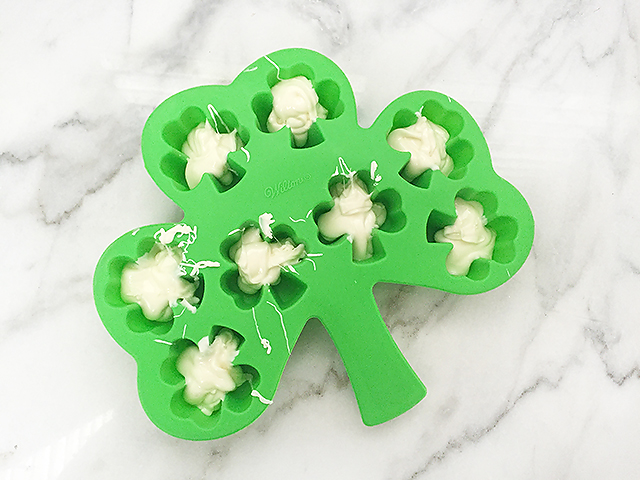 St. Patrick's Day dessert, kid friendly recipes, St. Patrick's Day treat, white chocolate shamrocks