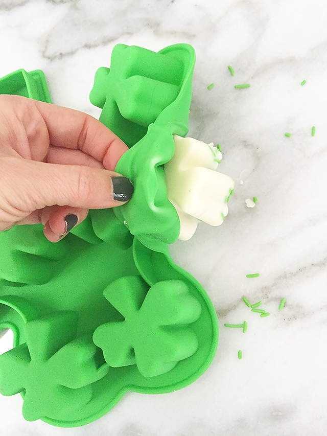 St. Patrick's Day dessert, kid friendly recipes, St. Patrick's Day treat, white chocolate shamrocks