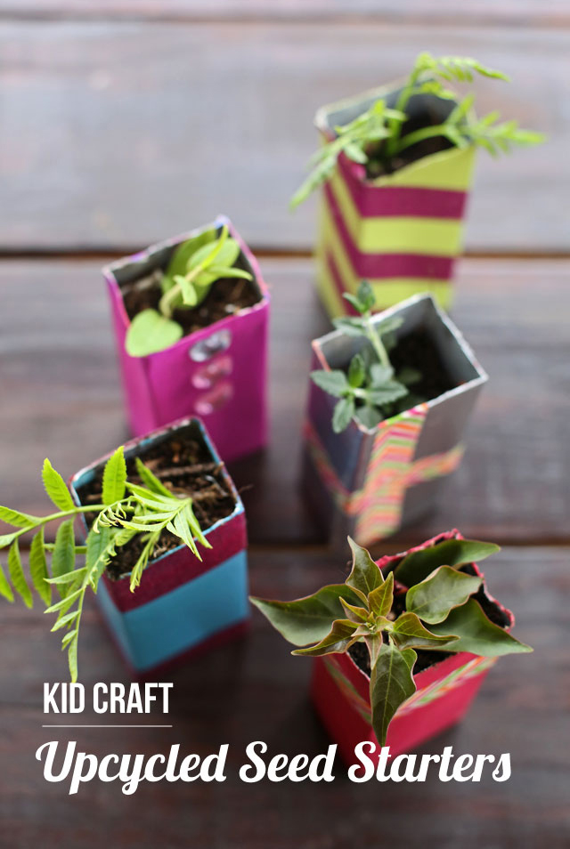 Easy Earth Day activity for the kids - DIY seed starter planters made from upcycled juice boxes. My kids loved these!
