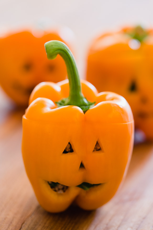 Jack-o-Lantern Stuffed Peppers make the very best Halloween dinner - quick, easy, and healthy!