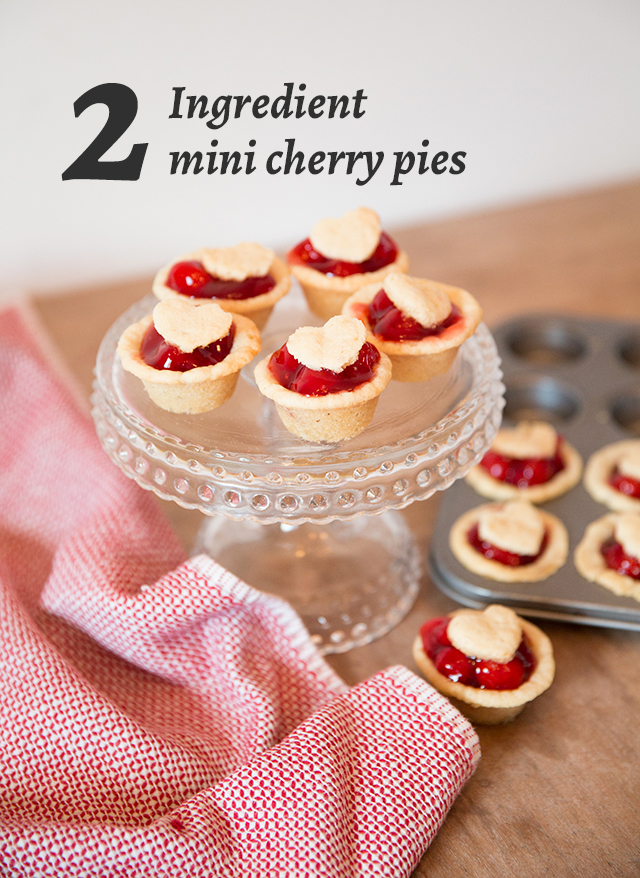 Two ingredient mini cherry pies - such an easy and fun Valentine treat to make with the kids!